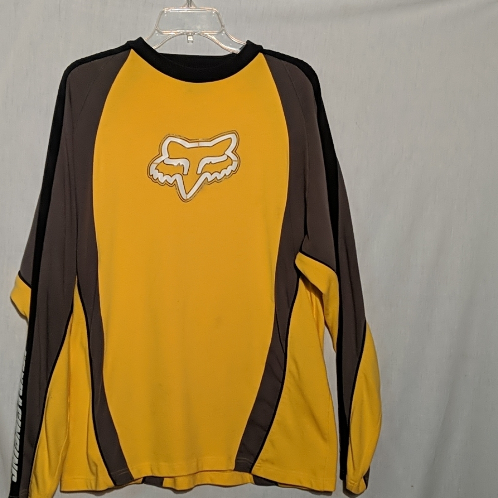 Fox racing yellow/gray black trim longsleeve shirt